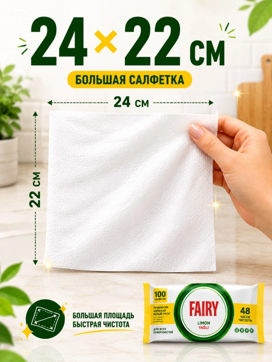 FAIRY Уксусные влажные салфетки для кухни, антижир, с разными ароматами, 100 штук