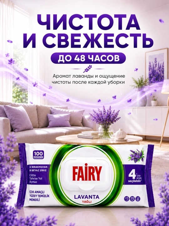 FAIRY Уксусные влажные салфетки для кухни, антижир, с разными ароматами, 100 штук