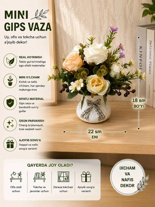 Tuvakdagi sun’iy manzarali o‘simliklar, uy va interyer uchun gullar