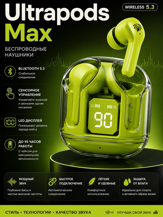 Ultrapods Max TWS simsiz quloqchinlar Bluetooth 5.3 LED displeyli zaryadlash qutisi bilan - 