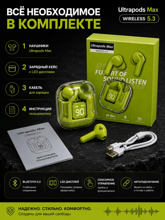 Ultrapods Max TWS simsiz quloqchinlar Bluetooth 5.3 LED displeyli zaryadlash qutisi bilan