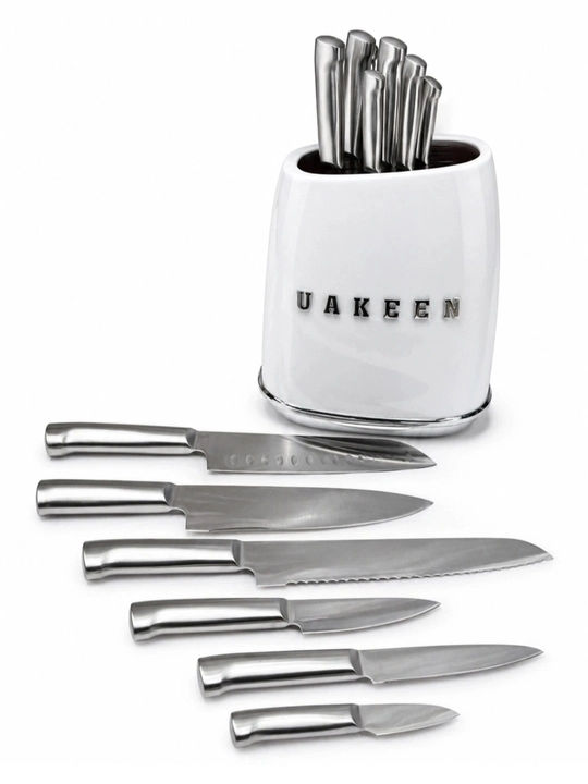 Ножи кухонные Uakeen, из нержавеющей стали, на подставке, для кухни, в наборе 6 ножей