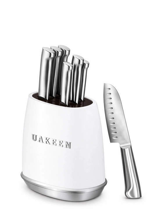 Ножи кухонные Uakeen, из нержавеющей стали, на подставке, для кухни, в наборе 6 ножей