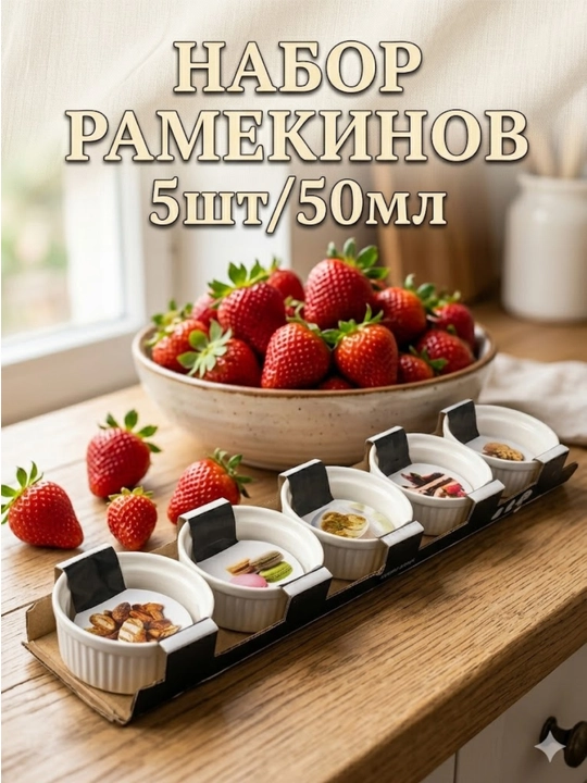 Набор рамекинов 5 шт/50 мл  для подачи и приготовления ваших любимых соусов, десертов - 