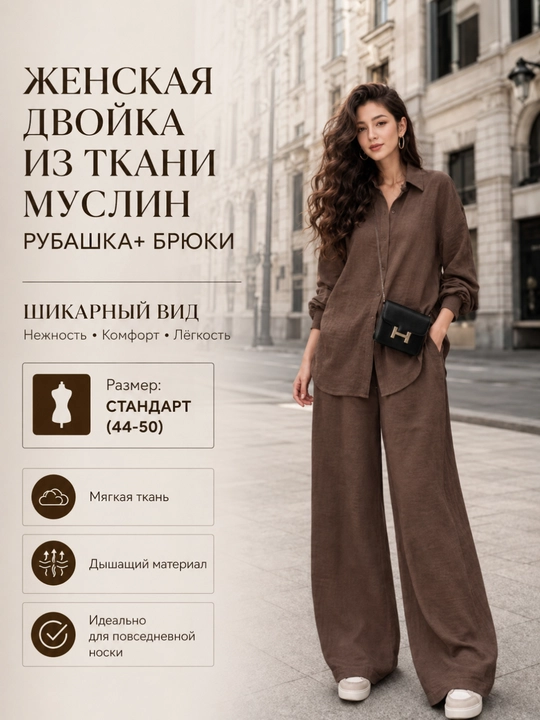 Женская двойка из льна комплект одежды— рубашка + брюки, рубашка+ юбка —летний, 44-50