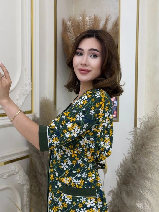 Женский домашний халат большого размера, на пуговицах