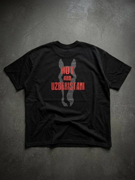 Futbolka GAYN LIMITED Hot Uzbekistani oversize qora, unisex, paxta, kalta yeng - 