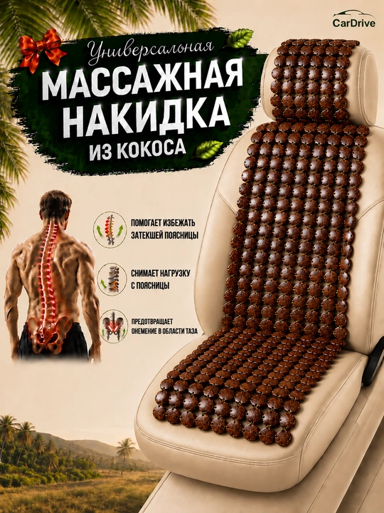 Massajli, shamollatiladigan, universal, kokos qobig'idan avtomobil uchun nakidka 1 dona - 