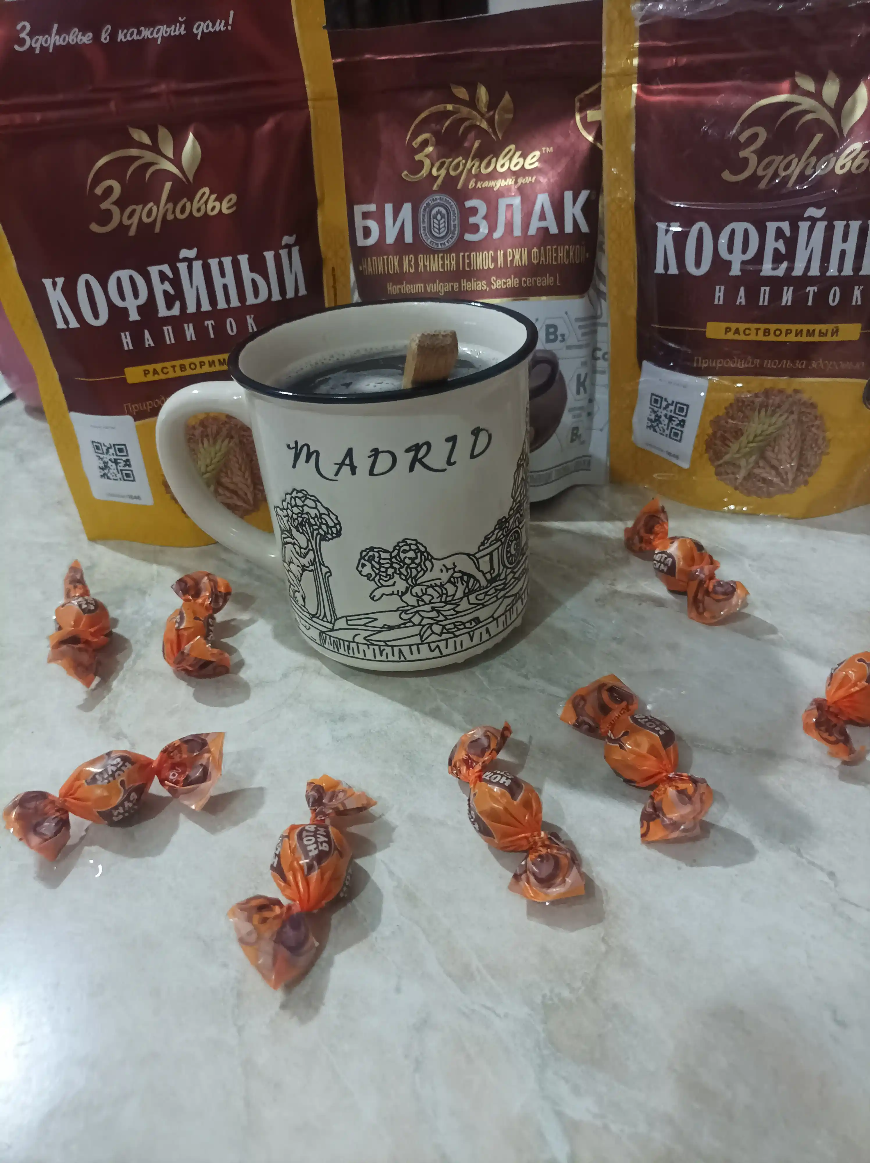 Qahva ichimligi, eruvchan, boshoqli o‘simliklar asosida tayyorlanadi. Zdorovye. 100 g