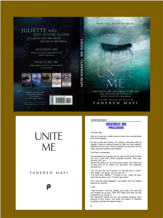 Shatter Me, Unravel Me, Defy Me, Imagine Me, Believe Me, Restore, Ignite Me. Tahereh Mafi