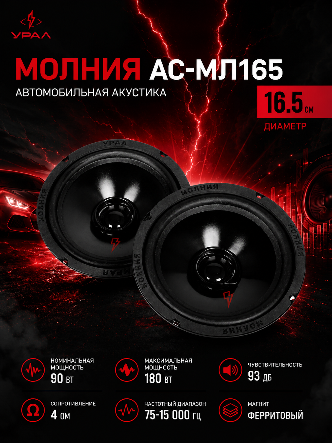 Автомобильные колонки Урал МОЛНИЯ АС-МЛ165 - 