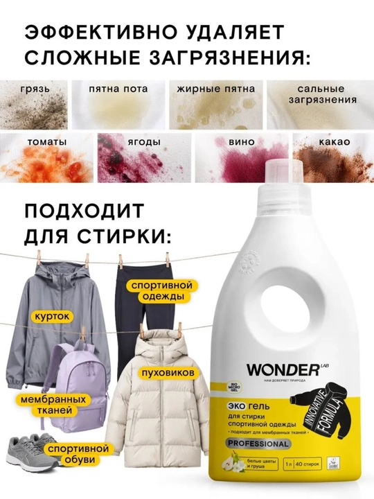 Универсальный экогель для стирки WONDER LAB, 1 литр