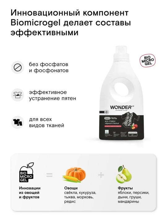 Универсальный экогель для стирки WONDER LAB, 1 литр