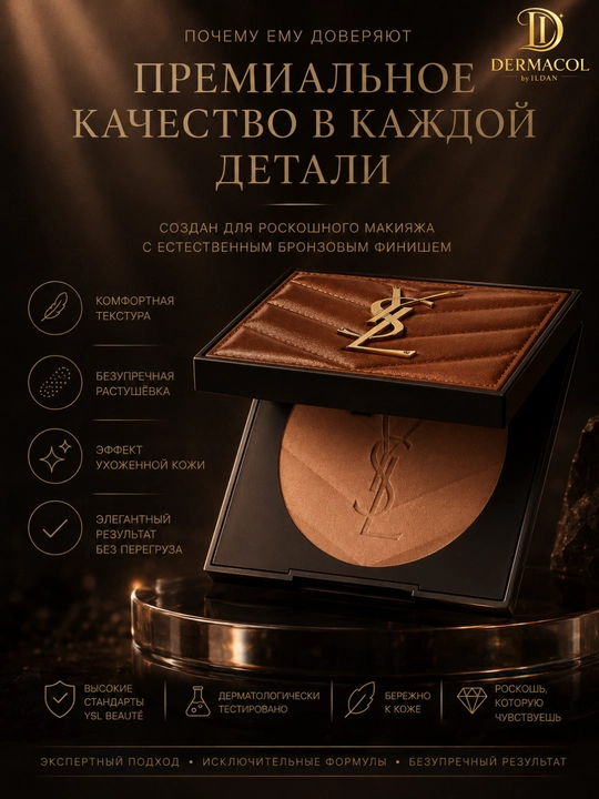 Пудра-бронзер для макияжа лица YSL All Hours Hyper Bronze 01 Light Sepia сияющий финиш 7.5г