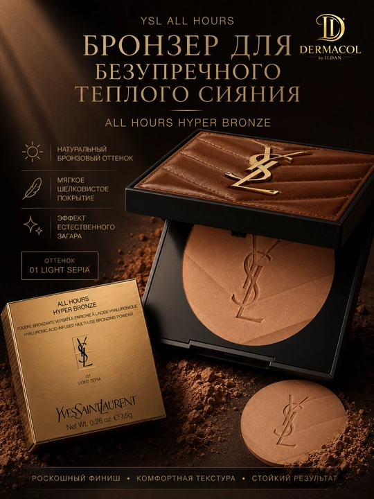 Yuz makiyaj uchun kompakt bronzer YSL All Hours Hyper Bronze 01 Light Sepia 7.5 g - 