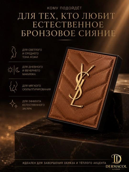 Пудра-бронзер для макияжа лица YSL All Hours Hyper Bronze 01 Light Sepia сияющий финиш 7.5г