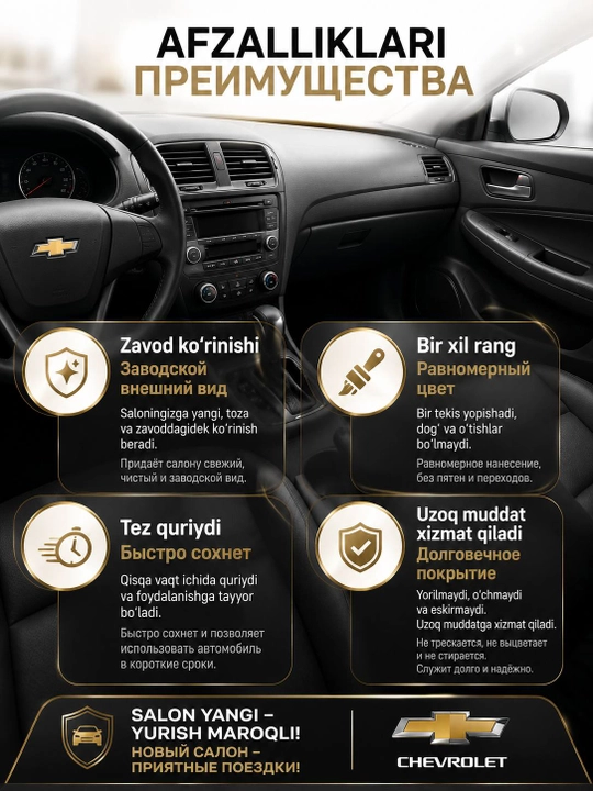 MOBIHEL avtomobil saloni bo‘yog‘i Chevrolet uchun, plastik va qoplamalar uchun, 375 ml
