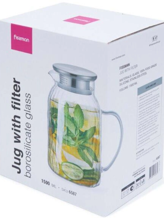 Fissman borosilikat shishali filtrli ko‘za, 1500 ml