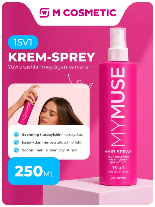 Yuvilmaydigan krem-sprey Grass, soch uchun, mustahkamlanish, yaltirash, 15 tasi 1 da - 