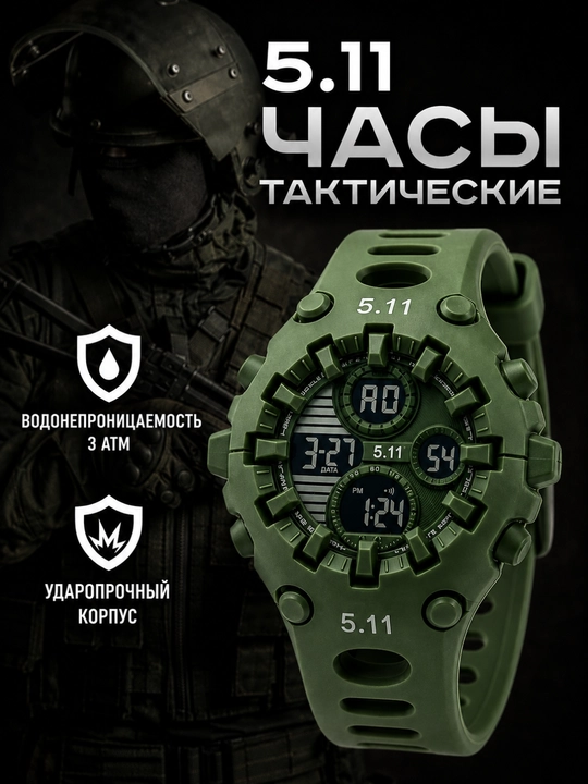 5.11 Force Tactical elektron soati, suvga chidamli 3ATM, zarbaga bardoshli sport soat