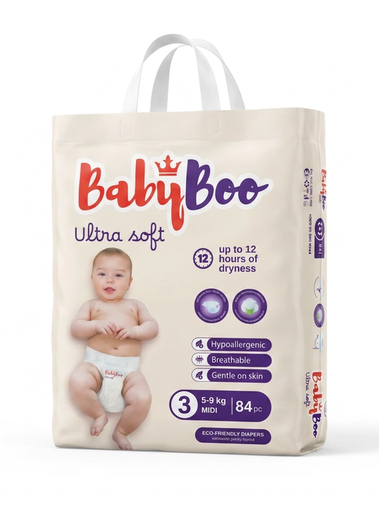 BABYBOO UltraSoft Подгузники на липучках–мягкие, гипоаллергенные, Jumbo пакеты, размеры3-7
