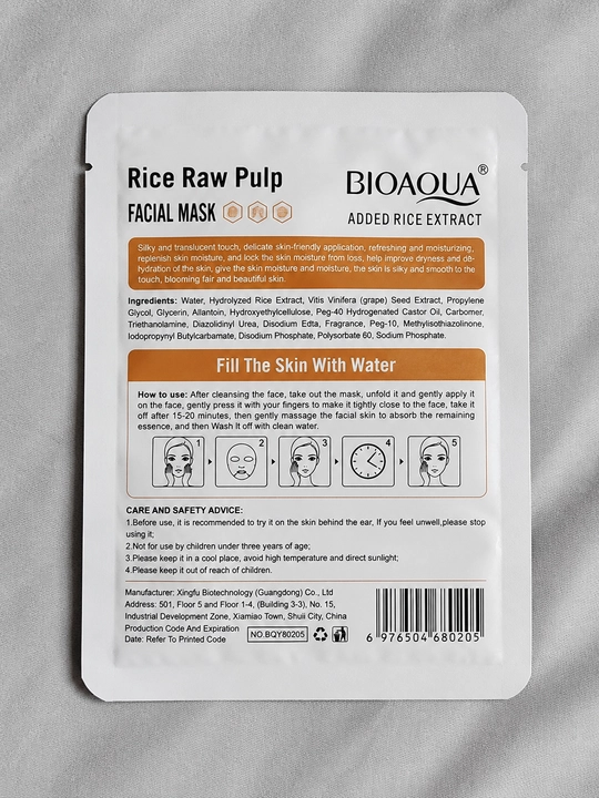 BIOAQUA Rice Raw Pulp guruch ekstraktli matoli yuz niqobi
