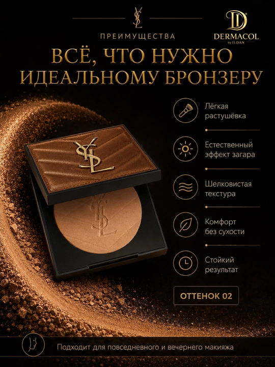 Бронзер YSL All Hours Hyper Bronze Buff Dune 02 для макияжа лица 7.5 г