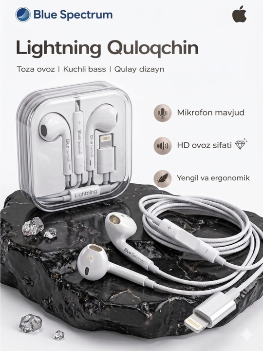 Simli quloqchinlar Blue Spectrum Lightning / Type-C / 3.5 mm, mikrofonli - 
