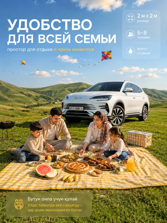 Коврик для пикника, плед, складной туристический, отдых на природе, 2×2м