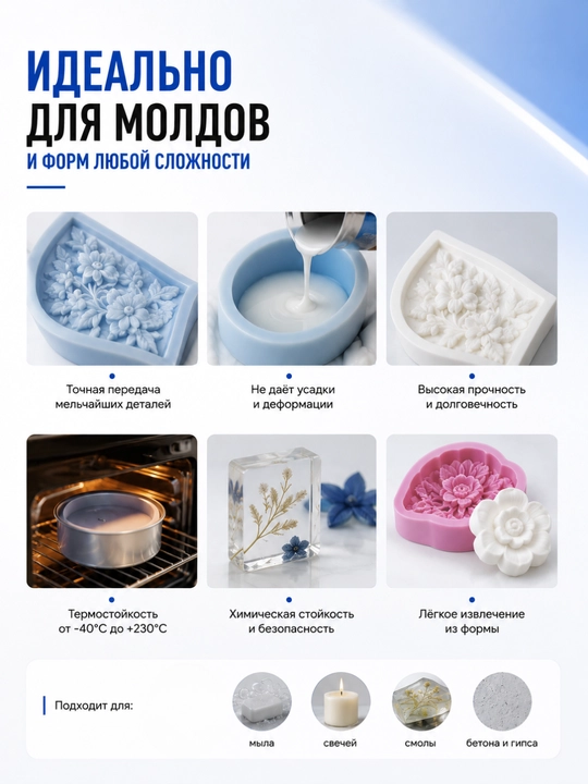 Art Silicon silikon kauchugi, moldlar va shakllar uchun, 605–640