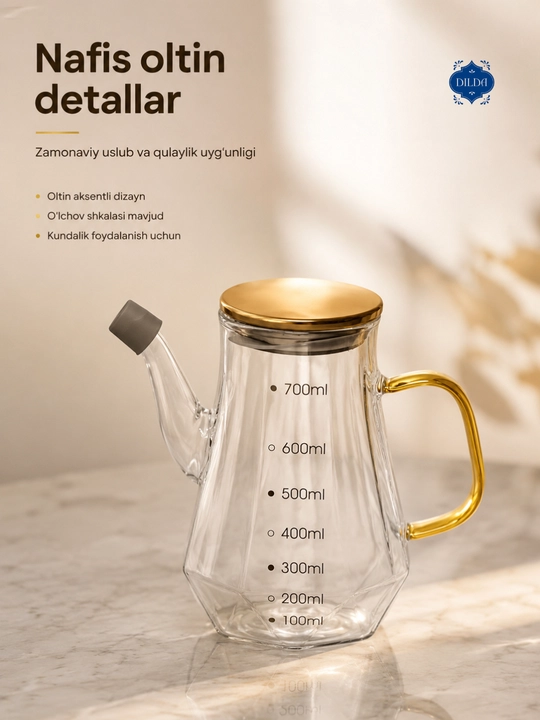 Shisha butilka-dozator, 500 ml, germetik qopqoqli, yog', moy va sous uchun