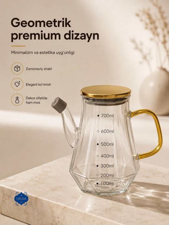 Shisha butilka-dozator, 500 ml, germetik qopqoqli, yog', moy va sous uchun