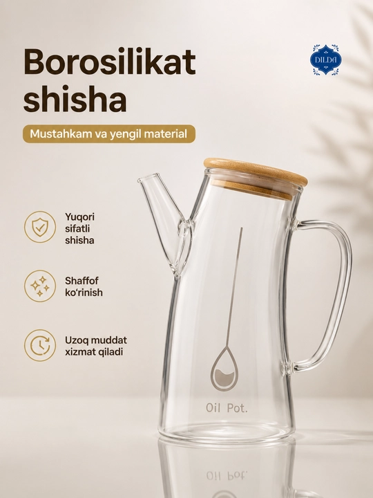 Shisha butilka-dozator, 500 ml, germetik qopqoqli, yog', moy va sous uchun