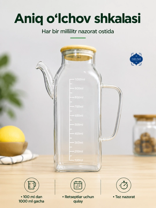 Shisha butilka-dozator, 500 ml, germetik qopqoqli, yog', moy va sous uchun