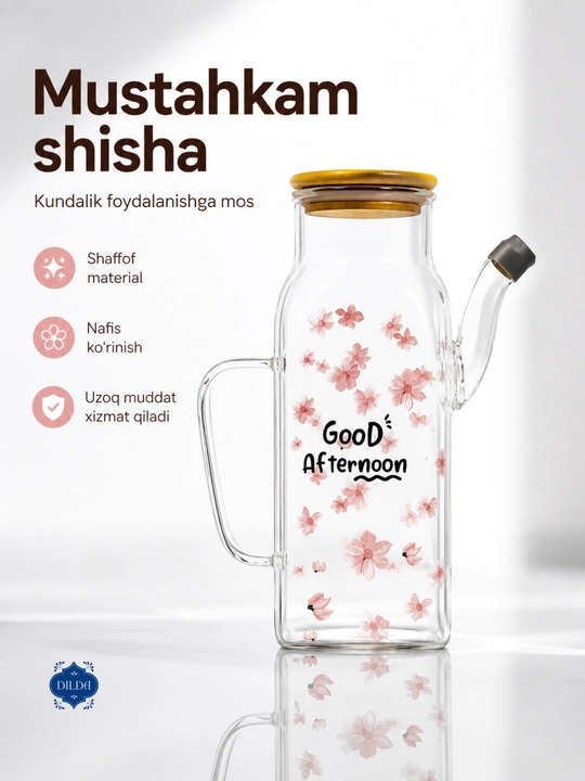 Shisha butilka-dozator, 500 ml, germetik qopqoqli, yog', moy va sous uchun