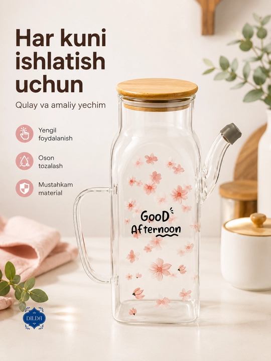 Shisha butilka-dozator, 500 ml, germetik qopqoqli, yog', moy va sous uchun