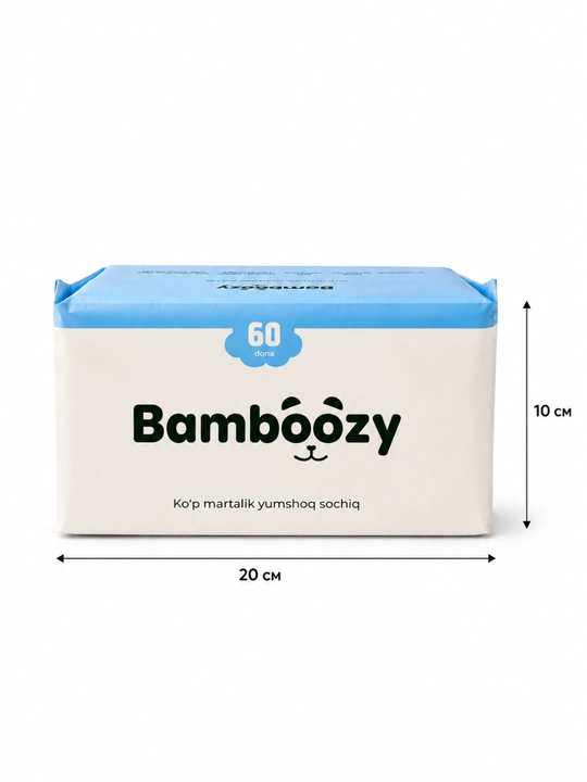 Bamboozy ko'p martalik salfetkalar 60 dona, oshxona, hammom va bolalar uchun