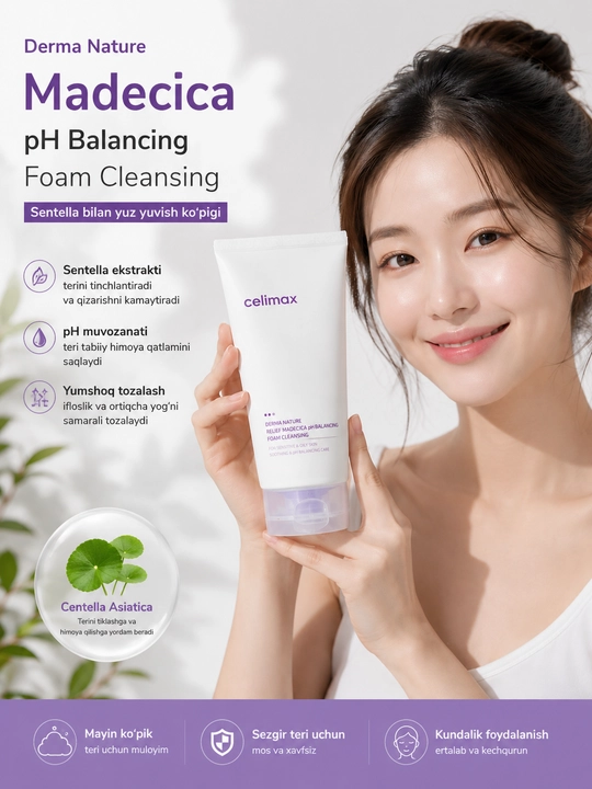 Derma Nature Madecica pH Balancing Foam Cleansing Sentella bilan yuz yuvish ko‘pigi - 