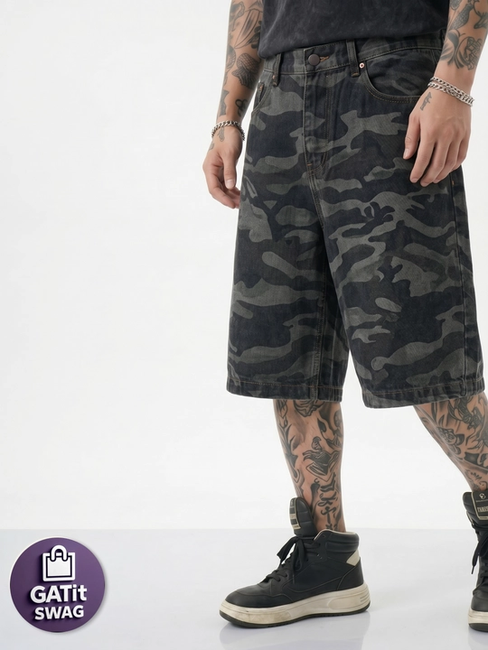Джинсовые багги шорты милитари Y2K oversize унисекс GATit SWAG