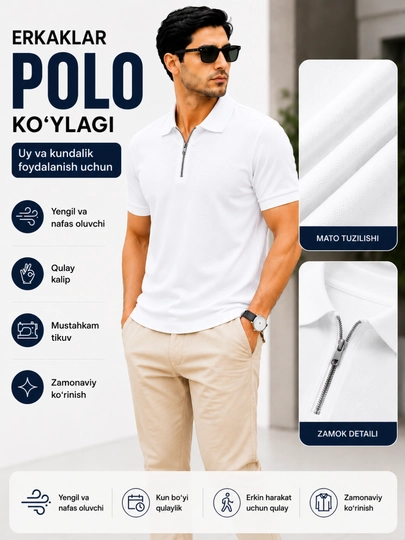 Рубашка Polo для мужчин легко дышащая модель с короткими рукавами — CTN1-FINKAPOLO-БЕЛЫЙ-XXL