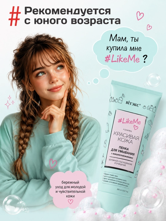 Пенка для умывания LikeMe, с микроспонжиками 200 мл, Витэкс