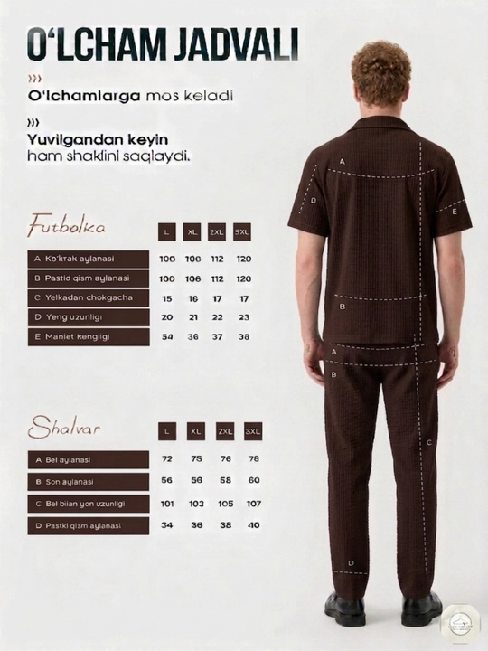 Erkaklar uchun yozgi "Casual" kostyum ko‘ylak va shim