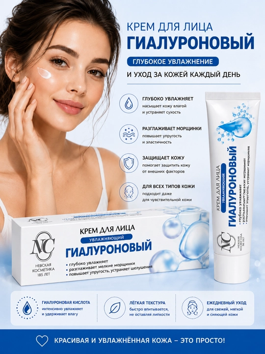Крем для лица Гиалуроновый, невская косметика