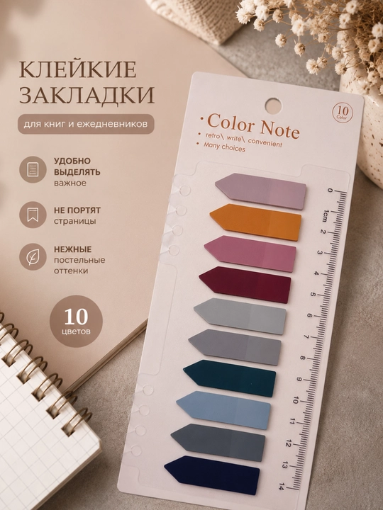 Color Note yopishqoq xatcho‘plari, 10 ta rang - 