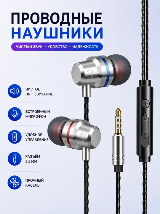Yangi ichki quloqchin, mikrofonli, metall korpus, kuchli bass, telefon va ПК uchun
