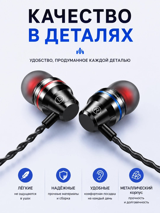 Yangi ichki quloqchin, mikrofonli, metall korpus, kuchli bass, telefon va ПК uchun
