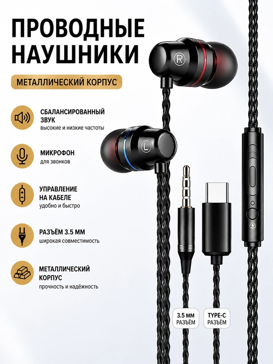 Yangi ichki quloqchin, mikrofonli, metall korpus, kuchli bass, telefon va ПК uchun - 