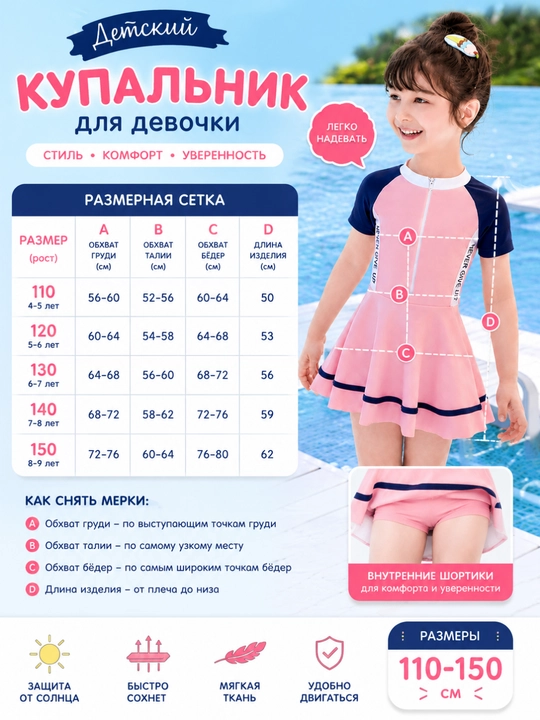 Qizlar uchun bolalar cho‘milish kiyimi