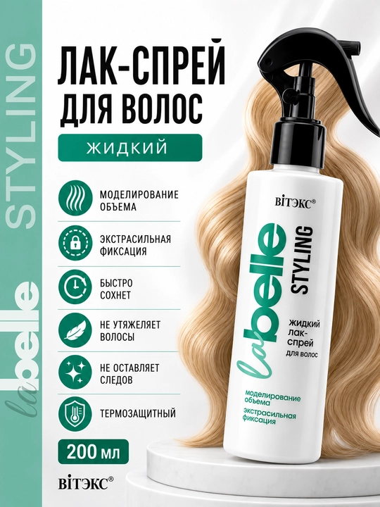 Лак-спрей для волос La Belle STYLING жидкий, экстрасильная фиксация 200мл, Витэкс - 