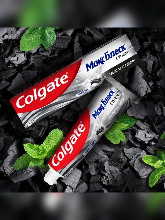 Colgate Maks Blesk ko‘mir va mayin yalpiz ta’mli tish pastasi, 100 ml
